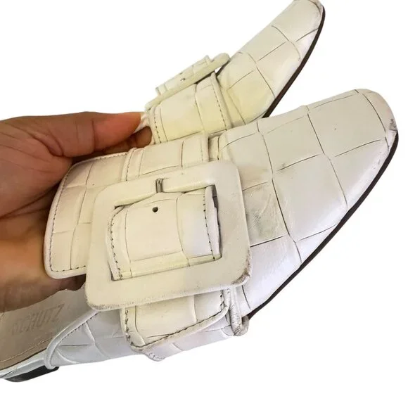 Schutz Women's Savana Braided White Leather Closed Toe Clogs/ Mule  Size 7B - Picture 8 of 12